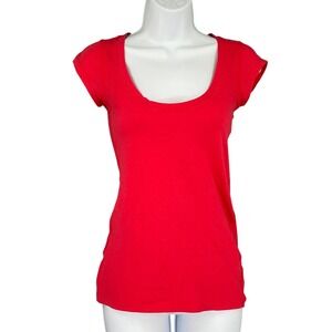 Theory Top Womens Sz 00‎ Red Scoop Neck Cap Sleeve Cotton Tee Shirt